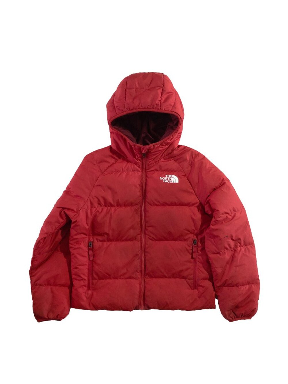 The North Face Puffer Jacket Boys Size 10 Red 600 Hooded Reversible Quilted